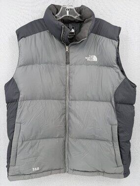THE NORTH FACE 550 Fill Goose Down Puffer Vest Men's Size XL Black Gray Full Zip